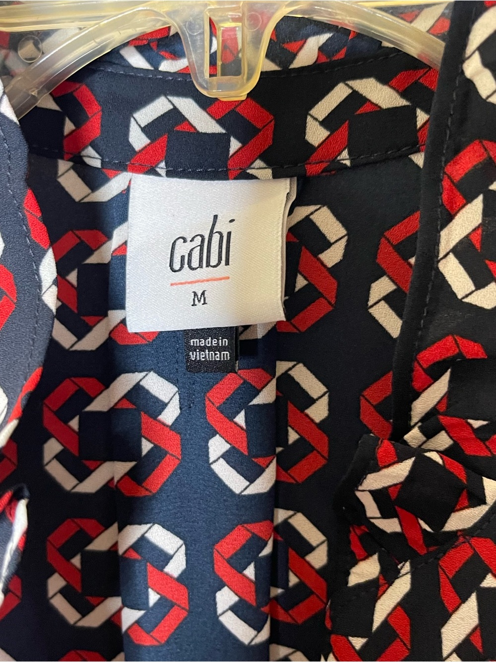 Cabi Geometric Print V-Neck Blouse in Black & Red Sz M - Picture 5 of 5